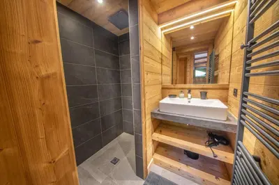 Salle de bains dans l'établissement Chalet 14p vue lac, spa et sauna