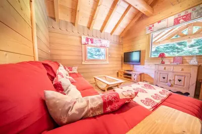 Télévision ou salle de divertissement dans l'établissement Chalet Cafourotte, au calme, SPA