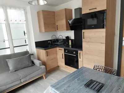 Cuisine ou kitchenette dans l'établissement L'escale du centre du lac, joli appartement T2, proche lac