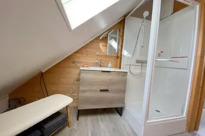 Salle de bains dans l'établissement Maisonnette Alsacienne cosy