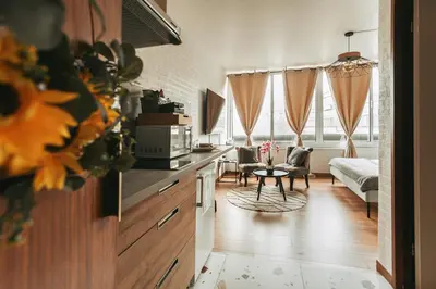Cuisine ou kitchenette dans l'établissement Studio côté nature - trois épis de Turckheim
