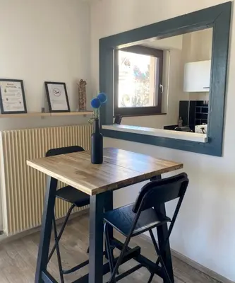 Cuisine ou kitchenette dans l'établissement Le Studio Bleu*10' centre*Parking*Balcon