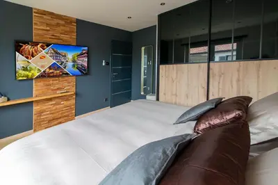 Télévision ou salle de divertissement dans l'établissement Gîte au coeur de l'Alsace Maison Gatsby
