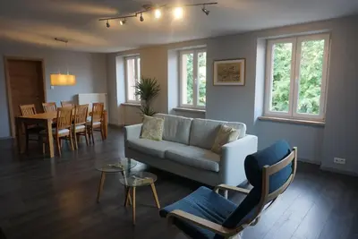 Coin salon dans l'établissement L'Aubach - appartement spacieux - au pied du vignoble - parking gratuit
