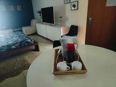 Télévision ou salle de divertissement dans l'établissement Suite 2 lits Auberge du Manala Hôtel 24 24 proche Basel