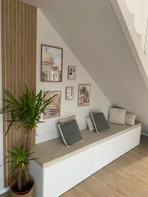 Coin salon dans l'établissement Maison spacieuse au calme proche Colmar avec piscine