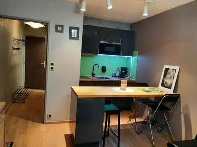 Cuisine ou kitchenette dans l'établissement Studio situé au pied des pistes de LaBresse