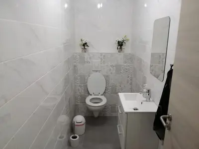 Salle de bains dans l'établissement Belle appartement style chalet