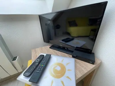 Télévision ou salle de divertissement dans l'établissement Esprit Jaune - Cosy studio Salengro - Sauna & Sport club