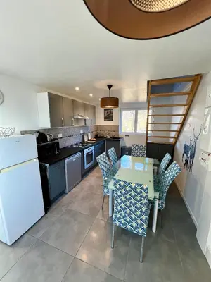Cuisine ou kitchenette dans l'établissement Grand apt La Bresse 6 a 8 pers centre et pistes proches