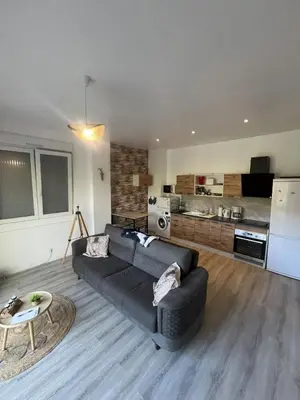 Cuisine ou kitchenette dans l'établissement Appartement calme La Bresse animaux admis