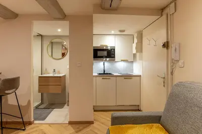 Cuisine ou kitchenette dans l'établissement Petit studio pour 2 personnes au cœur de Selestat