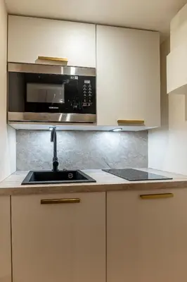 Cuisine ou kitchenette dans l'établissement Petit studio pour 2 personnes au cœur de Selestat