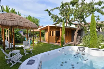 Jardin de l'établissement Gîte privatif avec spa, sauna à Colmar