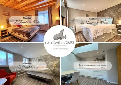Un ou plusieurs lits dans un hébergement de l'établissement Le Repaire de l'Ours - L'Alcôve de l'Ours - Chambre cosy 2 pers