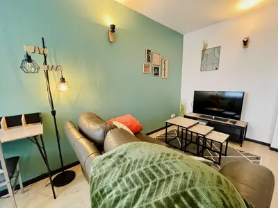 Télévision ou salle de divertissement dans l'établissement Joli appartement avec parking