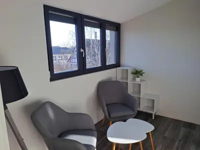 Coin salon dans l'établissement Appartement 3 pièces tout confort, Aux Portes de Colmar