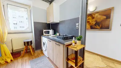 Cuisine ou kitchenette dans l'établissement Les Cigognes d'Alsace