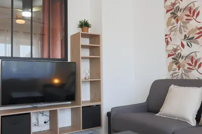Télévision ou salle de divertissement dans l'établissement L'Escale cosy, proche Euroairport