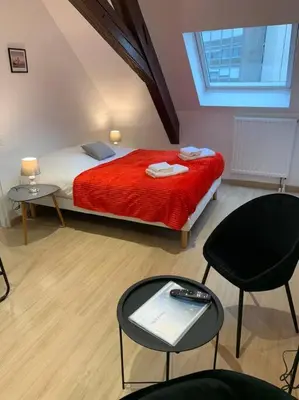 Un ou plusieurs lits dans un hébergement de l'établissement Esprit Espagne, joli studio au coeur de Mulhouse