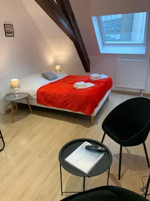 Un ou plusieurs lits dans un hébergement de l'établissement Esprit Espagne, joli studio au coeur de Mulhouse