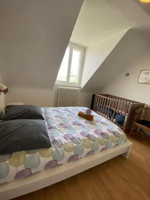 Un ou plusieurs lits dans un hébergement de l'établissement BookingAlsace - Maison Mittelharth Parking Jardin