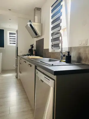 Cuisine ou kitchenette dans l'établissement Chez Coralie balneo terrasse Europapark