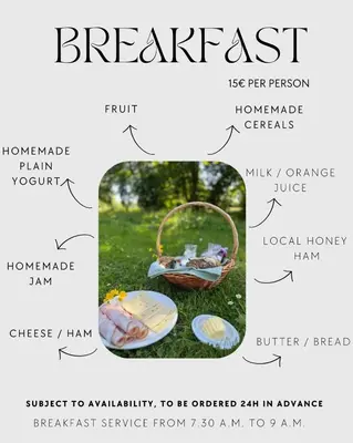 Options de petit-déjeuner proposées aux clients de l'établissement Marie-Thérèse