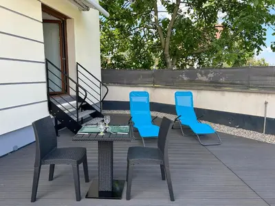 Balcon ou terrasse dans l'établissement Charmant studio avec terrasse