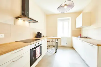 Cuisine ou kitchenette dans l'établissement RI-2 Charmant et spacieux 3 pièces tout confort à Mulhouse centre