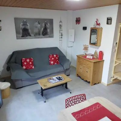 Coin salon dans l'établissement Joli appartement T2, la clairière du lac, rez de jardin, terrasse fermée, parking