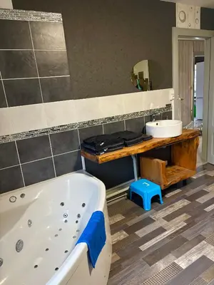 Salle de bains dans l'établissement Gîte 205 m2 avec piscine et jacuzzi