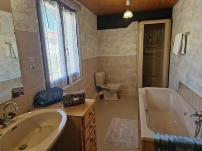 Salle de bains dans l'établissement Maison à Gérardmer avec vue sur montagnes, garage et jardin - FR-1-589-776