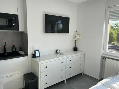 Télévision ou salle de divertissement dans l'établissement Nice Studio 2 pers Near Basel stationnement gratuit