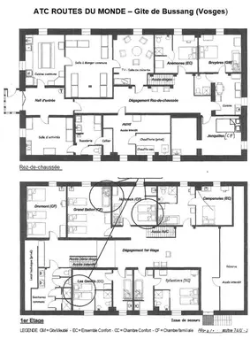 Plan de l'établissement CHALET, GITE DE GROUPE - ATC ROUTES DU MONDE à BUSSANG - 32 couchages