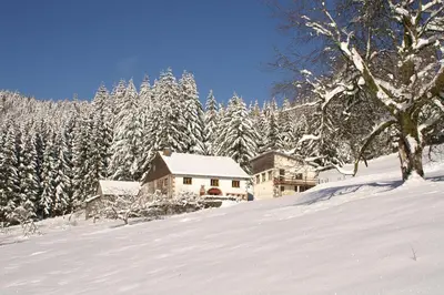 L'établissement Blanche-Roche, gîte en lisière de fôret en hiver