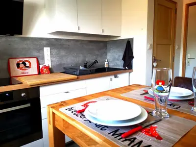 Cuisine ou kitchenette dans l'établissement Joli meublé calme et proche commodités