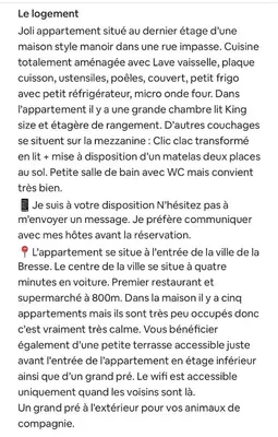 Plan de l'établissement Appartement au calme