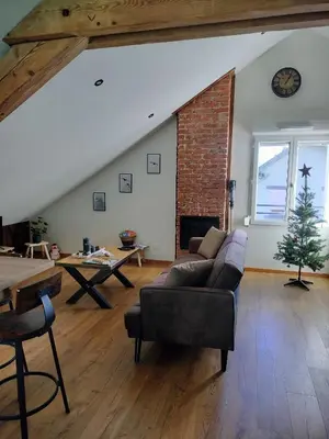 Coin salon dans l'établissement Appartement neuf Le Grenier d'Oscar