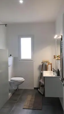 Salle de bains dans l'établissement Appartement avec terrasse, proche des 1000 étangs, chapelle Le Corbusier
