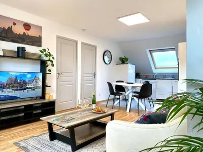 Télévision ou salle de divertissement dans l'établissement Grand T3, 2 chambres, jardin au calme - Gîte du Photographe