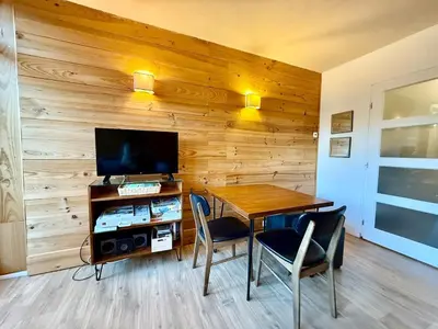 Télévision ou salle de divertissement dans l'établissement Appart 313, au pied des pistes de ski avec superbe vue