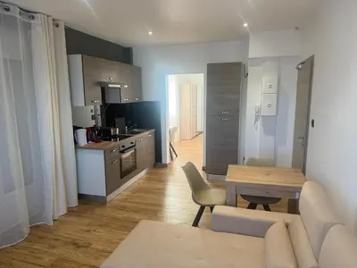 Cuisine ou kitchenette dans l'établissement Appart Hôtel la roseraie