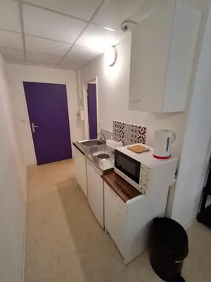 Cuisine ou kitchenette dans l'établissement Studio meublé Sochaux 309