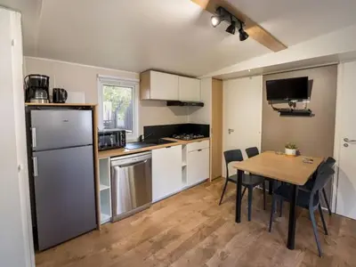 Cuisine ou kitchenette dans l'établissement Mobil-home 35m² avec terrasse pour 6 personnes - API-1-52-561