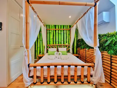 Un ou plusieurs lits dans un hébergement de l'établissement BALI SPA-4 Pers-Jacuzzi-Parking-Jardin-Clim-Colmar