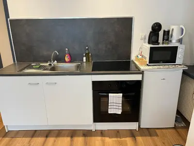 Cuisine ou kitchenette dans l'établissement Charmant Studio à Rixheim