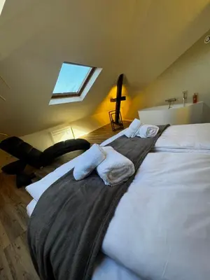 Un ou plusieurs lits dans un hébergement de l'établissement Just In Colmar, maison complète avec parking privé