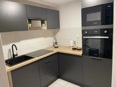 Cuisine ou kitchenette dans l'établissement Le palmier