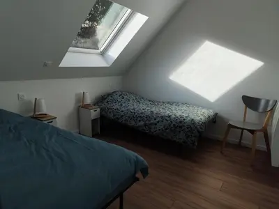 Un ou plusieurs lits dans un hébergement de l'établissement Au pied du Château d'Isenbourg, très beau F4 neuf avec jardin privé!